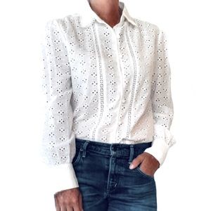 ANNA KAY | Tops | Anna Kay White Eyelet Collared Button Down Long